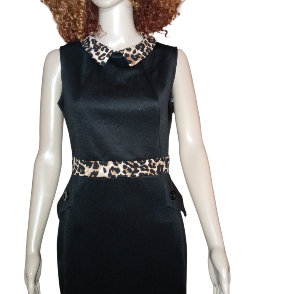 Mystic Black Dress with Leopard Accents